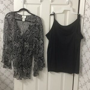 ICE Vintage Y2K Silk SZ 3 X Sheer & Ruffled V-Neck Paisley Top &Cami w/ Beading.